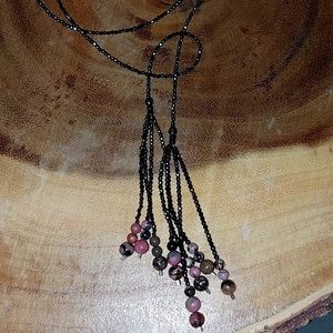 Fire polished crystal Rhondite Jasper lariat
